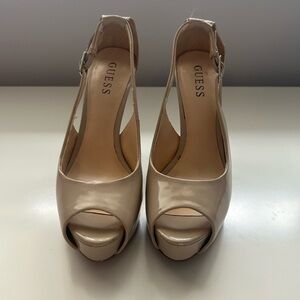 GUESS Nude Patent Peep-Toe Platform Heels